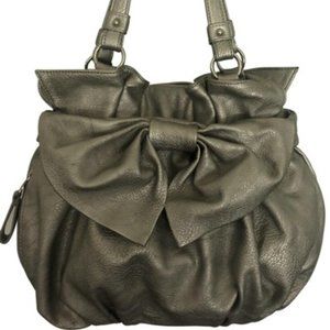 Elle Slouchy Big Bow Matte Silver Leather Hobo